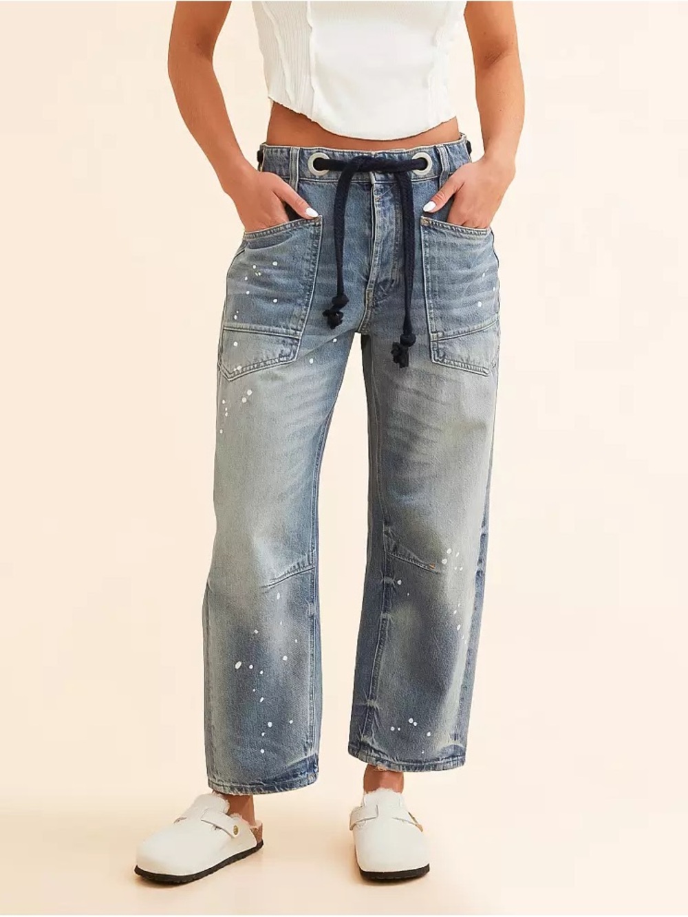 NWT Free People x We The Free Moxie Belted Barrel Jeans in Timeless Blue